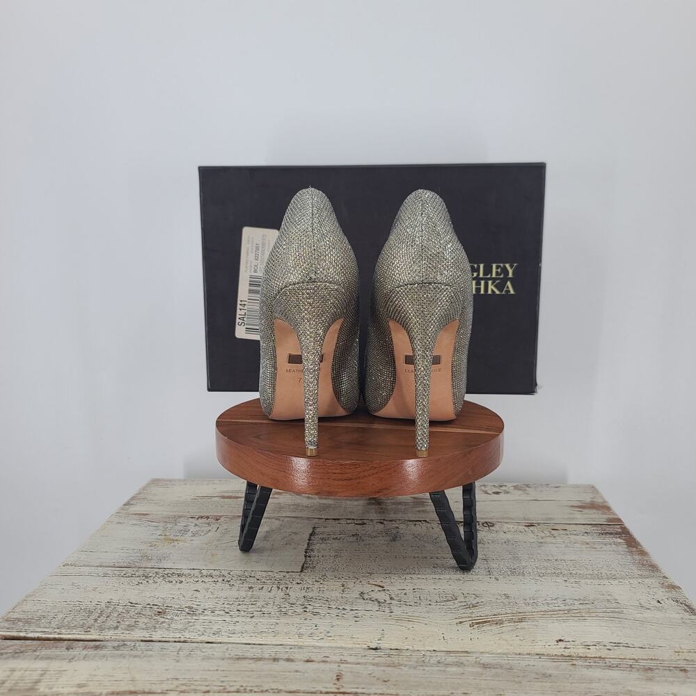 Badgley Mischka Cassidy II Peep Toe Heels Sz 7 Silver sparkle Pumps Party formal - Picture 5 of 12